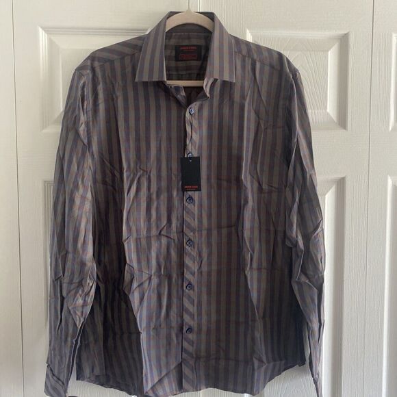 Jared Lang After Hours Slim‎ Fit Large Long Sleeve Button Down Dark Plaid NEW - Picture 1 of 9